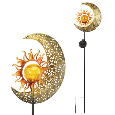 Lampe solaire boule sur piquet en métal soleil