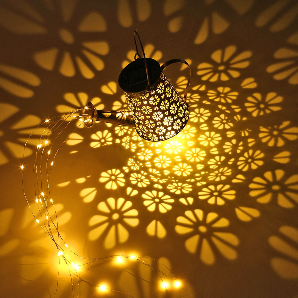 Arrosoir lumineux solaire métal style motif à fleur