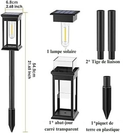 piquet lumineux solaire (Noire/Carré)