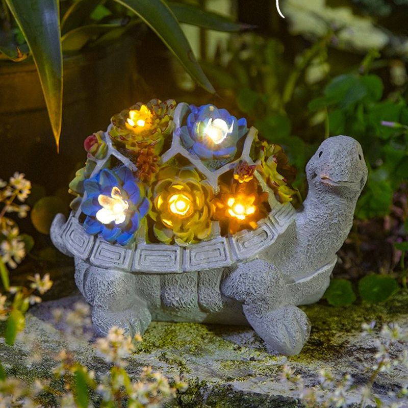 Statue de tortue de Jardin solaire en plein air, décoration avec lumière  LED succulente, Figurines de