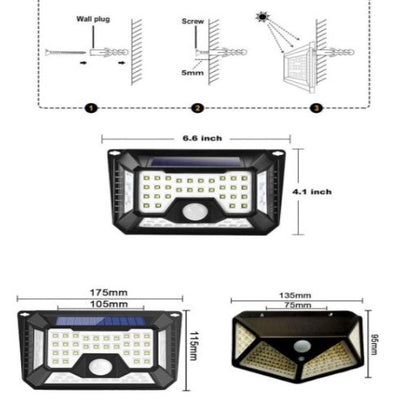 Applique led solaire detection de mouvement mural 66 led