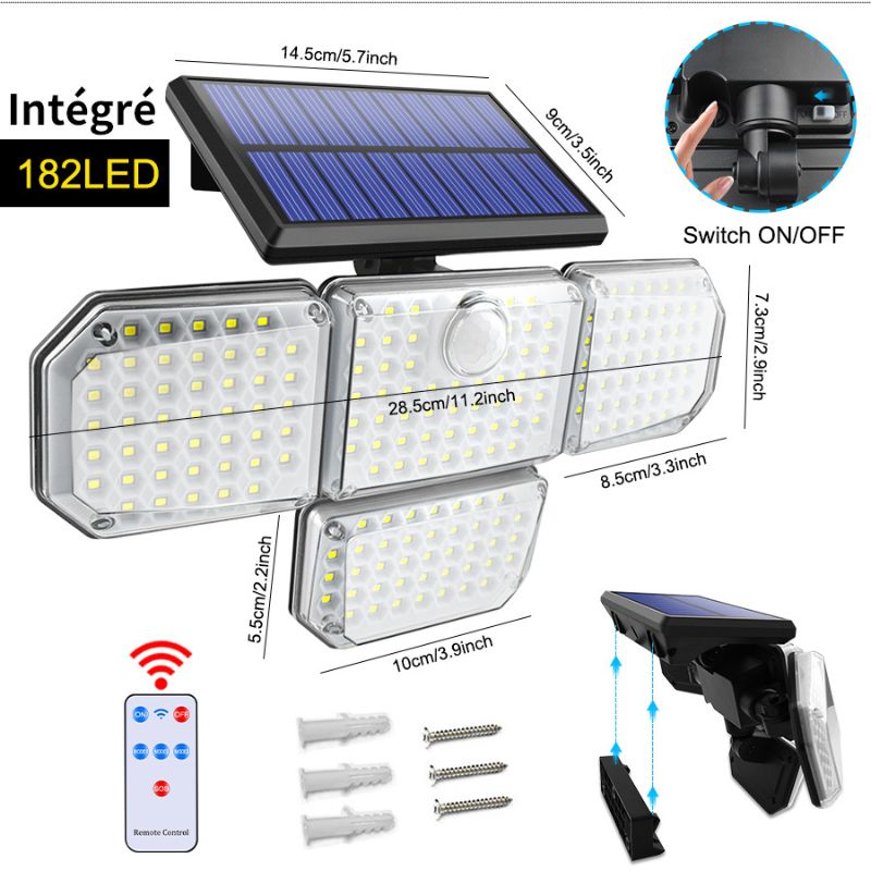 Lumière Solaire Murale Extérieure - 8 LED, Détecteur De Mouvement - IP54 étanche - Pour Jardin, Terrasse, Allée - Installation Facile - 11