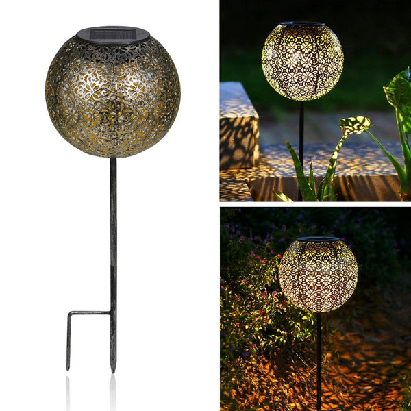 Lanterne Solaire Extérieure Creuse Boule De Pivoine - Métal, étanche IP55 - Cuivre Ou Noir