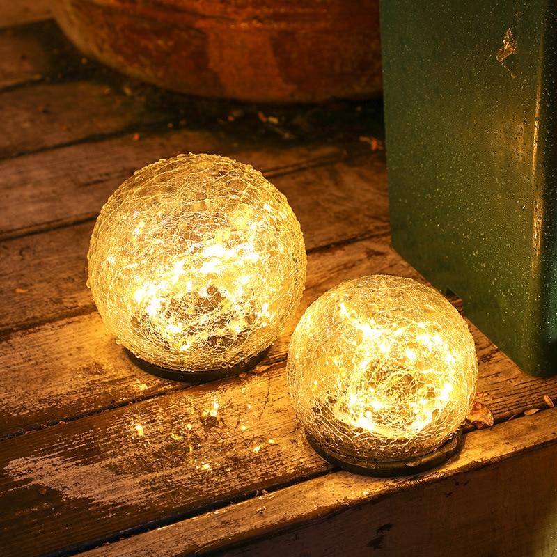 lampe solaire boule verre craquelé
