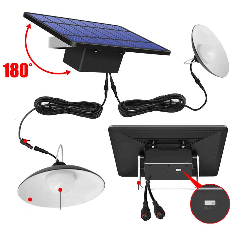Lampe Solaire LED Étanche Avec Détecteur De Mouvement – Plafonnier Solaire Pour Abri De Jardin, Garage, Terrasse Ou Intérieur – Luminosité Puissante Et Angle Réglable