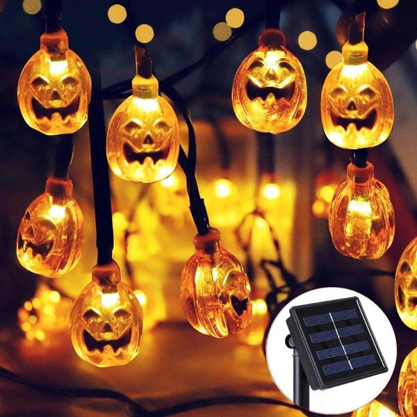 Xingpold Guirlande Lumineuse Solaire En Forme De Citrouille Et De Feuille D' érable Pour Extérieur, 50 LED, 9,1 M, Guirlande D'automne Avec Lumières étanches Pour Thanksgiving, Halloween, Porte