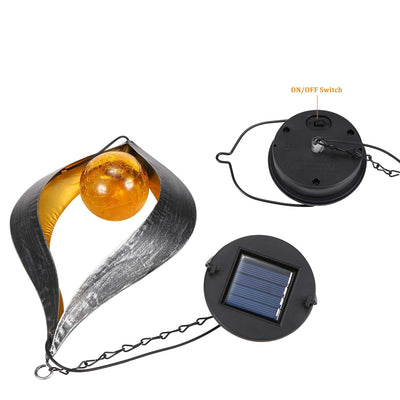 Lanterne solaire métal noir à suspendre boule jaune