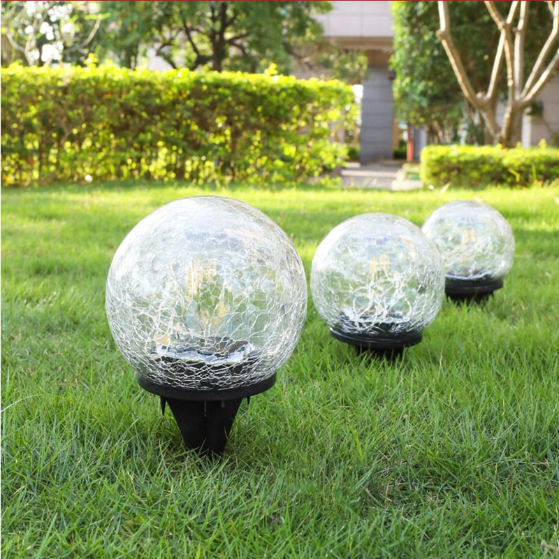 Lampe solaire boule verre craquelé - Jardin et Saisons