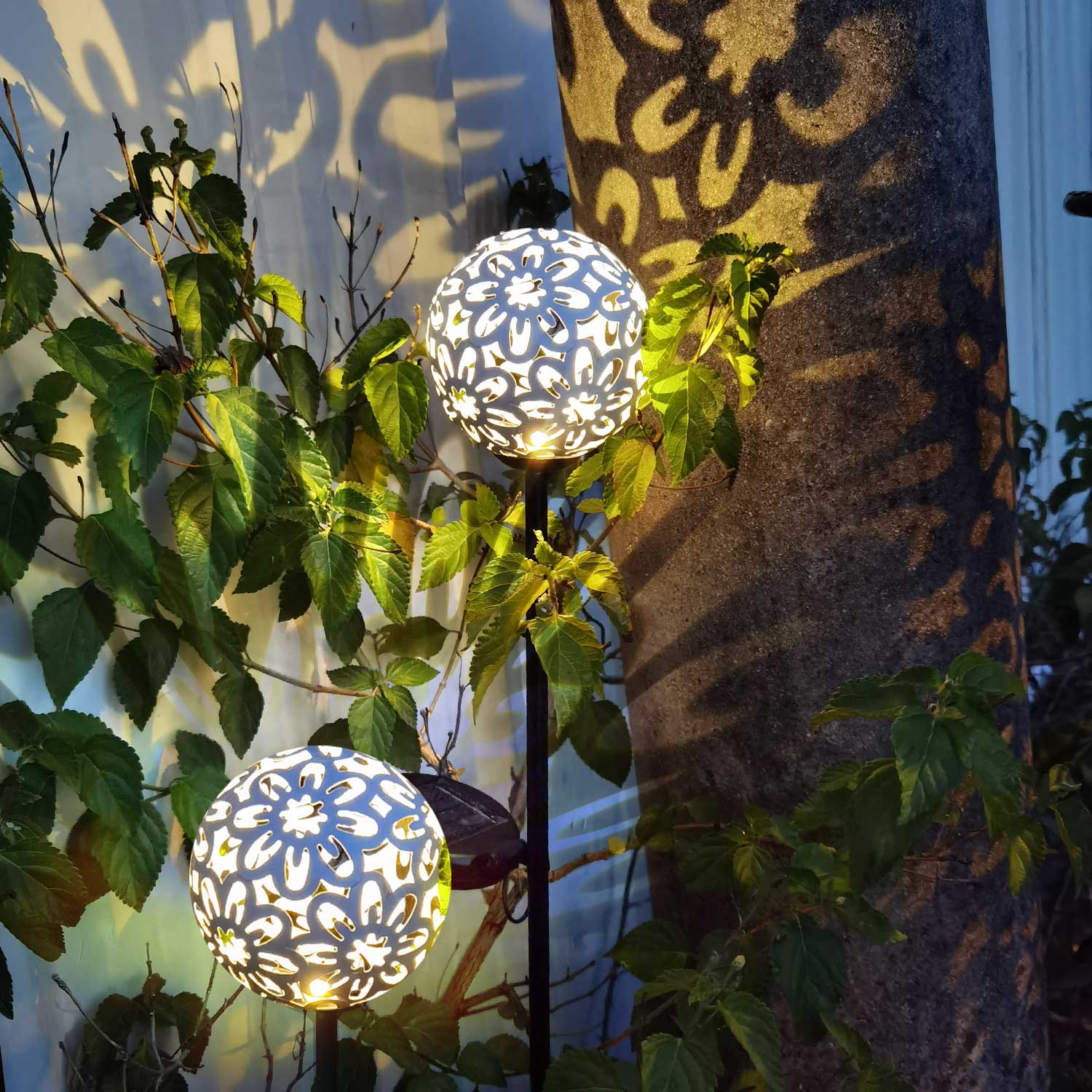 Lanterne solaire d'extérieur sur pied décoration de jardin solaire  décoration balcon lampes solaires jardin chanvre, à suspendre ou à poser,  LED blanc chaud, DxH 16,5x40,5 cm