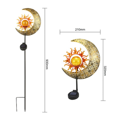 Lampe solaire boule sur piquet en métal jaune