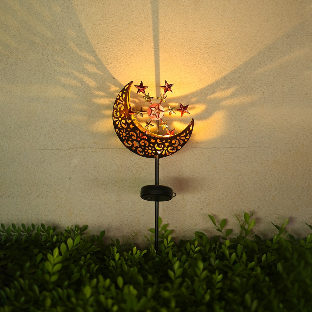 Lampe solaire piquet "Moulin à vent lune étoilé"