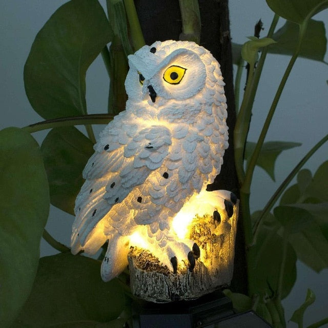 Lampe de jardin à LED solaire en forme de chouette Blanc HI